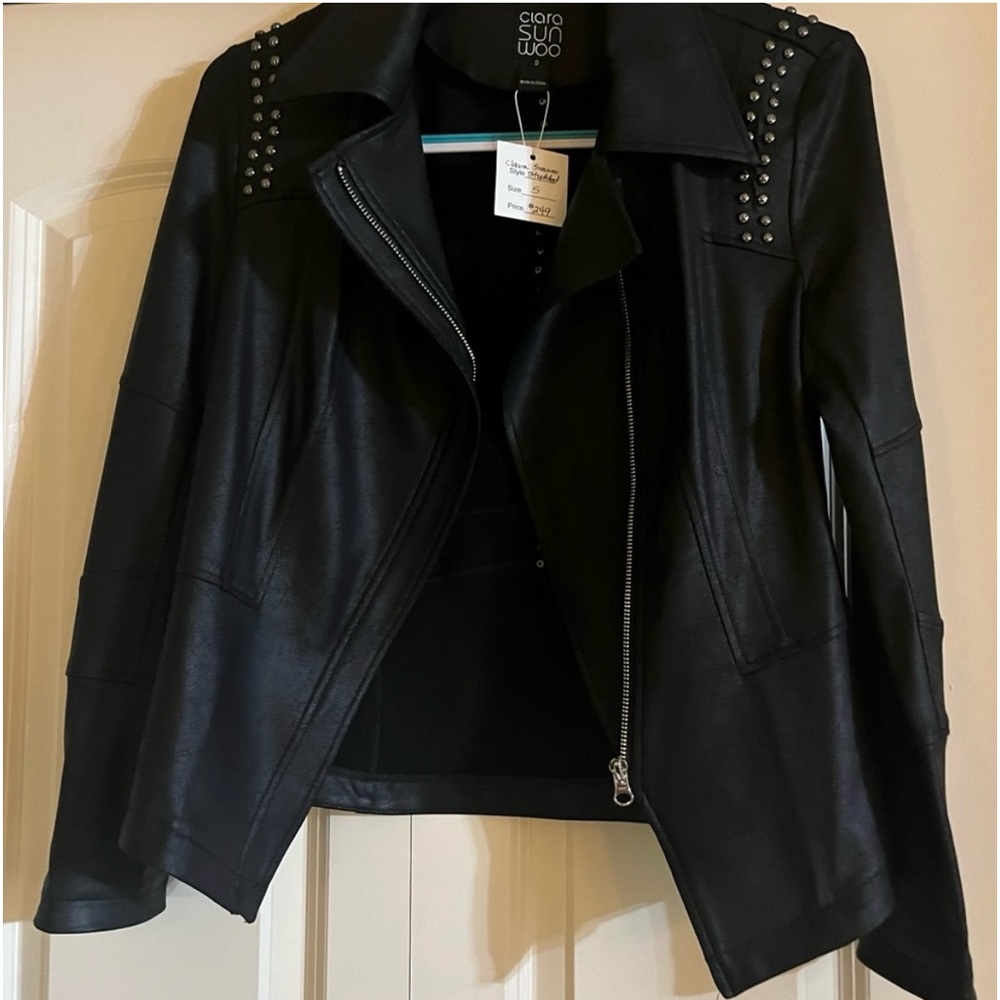 Clara Sun Woo black studded liquid leather Moto jacket. New/w tags never worn!